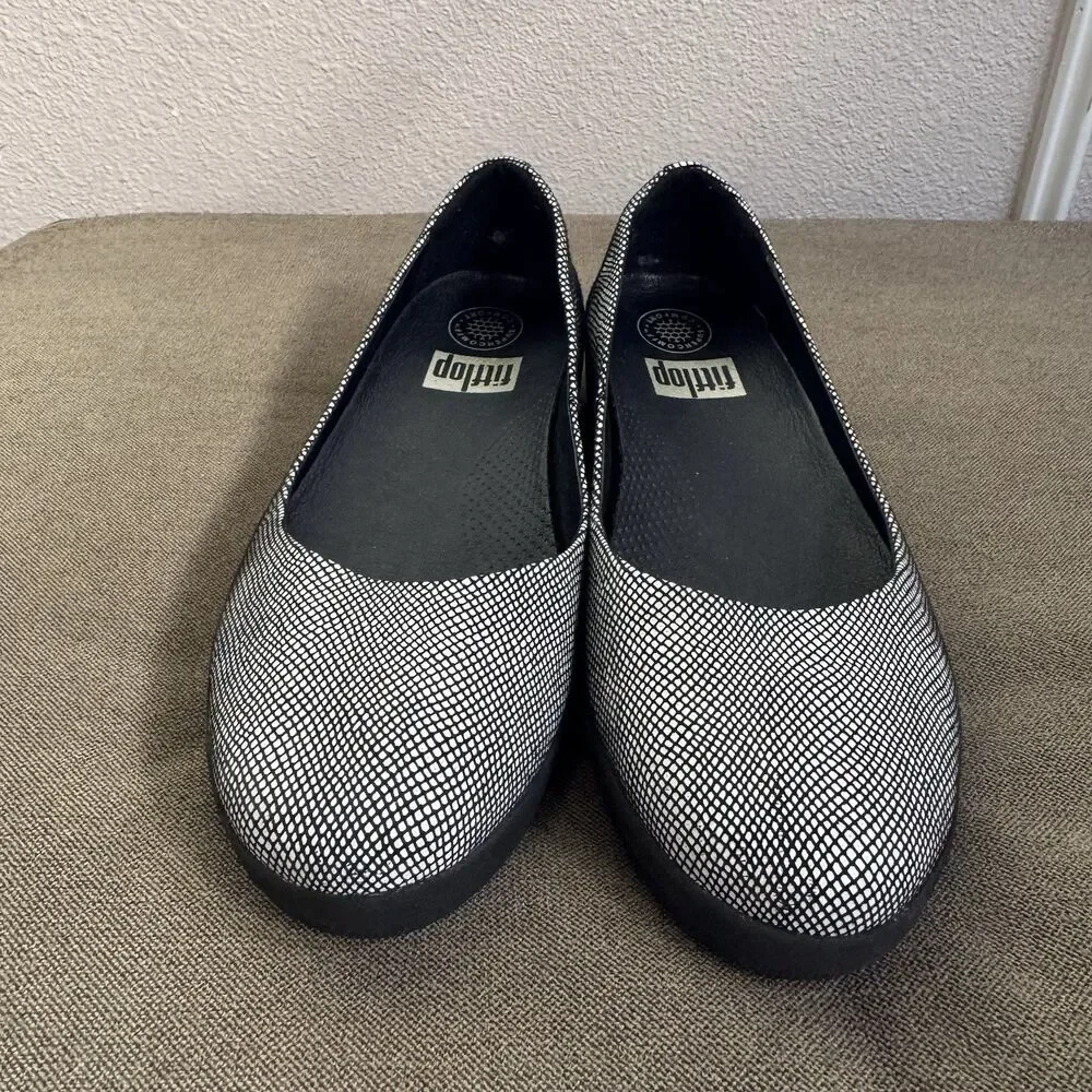 FitFlop Super Ballerina Ballet Flats Black Foil Comfort Slip On Womens 6.5 - Picture 3 of 9